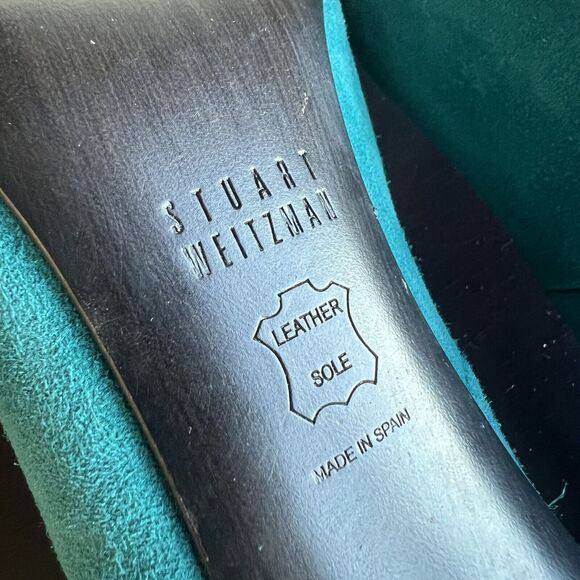 Stuart Weitzman Queen Caribe Turquoise Teal Suede Stiletto Heels Women’s 9.5 M - Picture 13 of 16